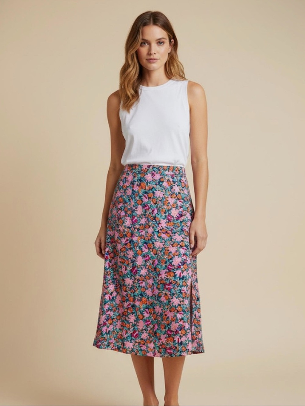 Loft A-Line Skirt Size 10 Multicolor Floral Spring Summer Skirt w/ side zipper